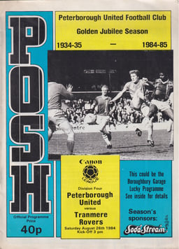 Peterborough United v Tranmere Rovers Match Programme 1984-08-25
